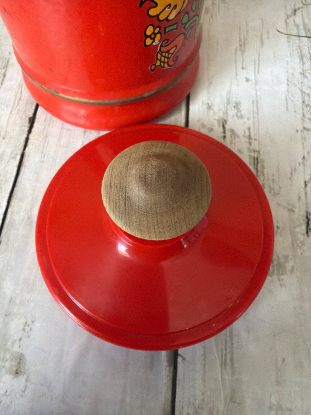 MCM Kromex Small Canister Red Birds Floral Enamel Metal K-679 USA - Replacement - Picture 6 of 11